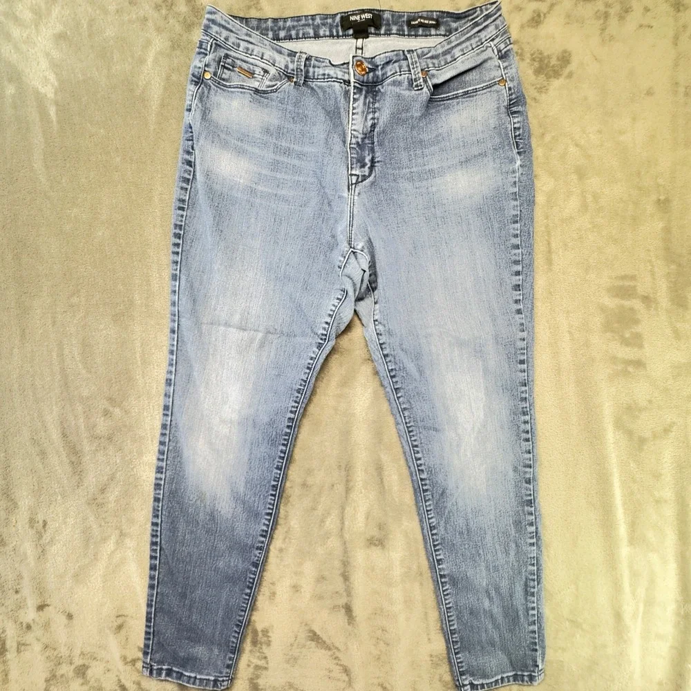 Nine West Jeans Cigarette Mid Rise Skinny Denim‎ Blue Wash Size 14